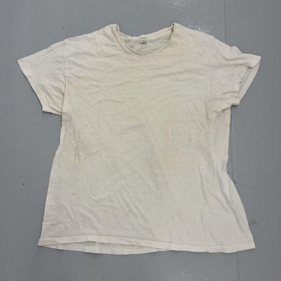 Vintage 60s Hanes White Distressed Blank Cotton T-Shirt - Picture 1 of 3
